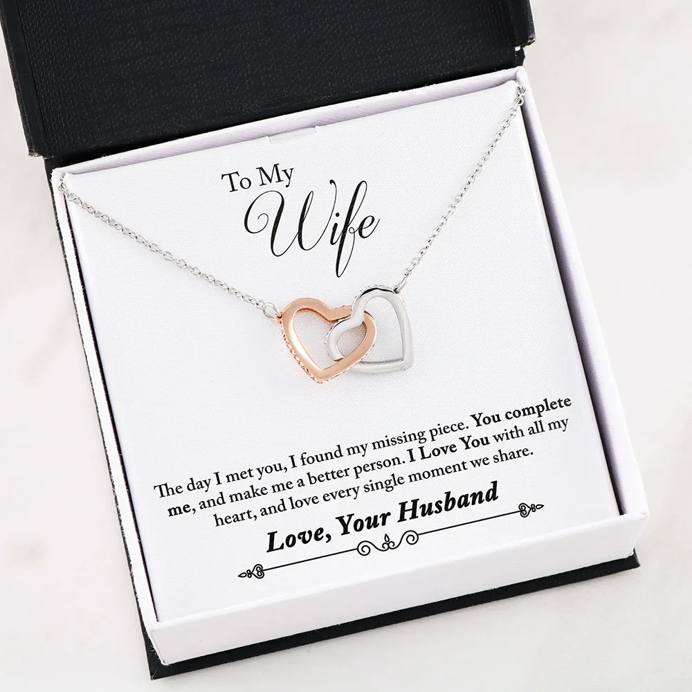 Gifts For Wife Interlocking Heart Necklace With "You Complete Me" Message Card