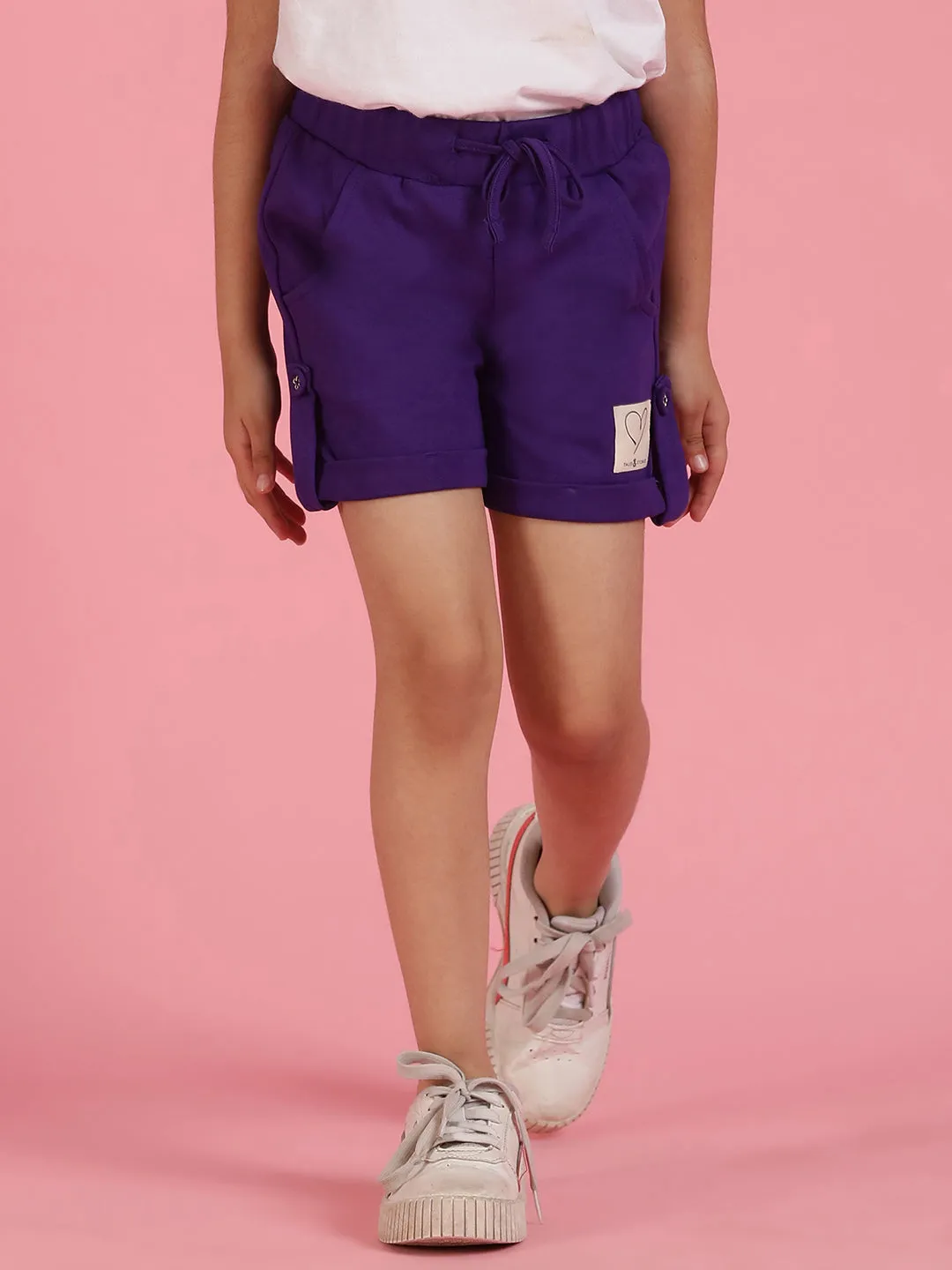 Girls Viscose Solid Purple Shorts