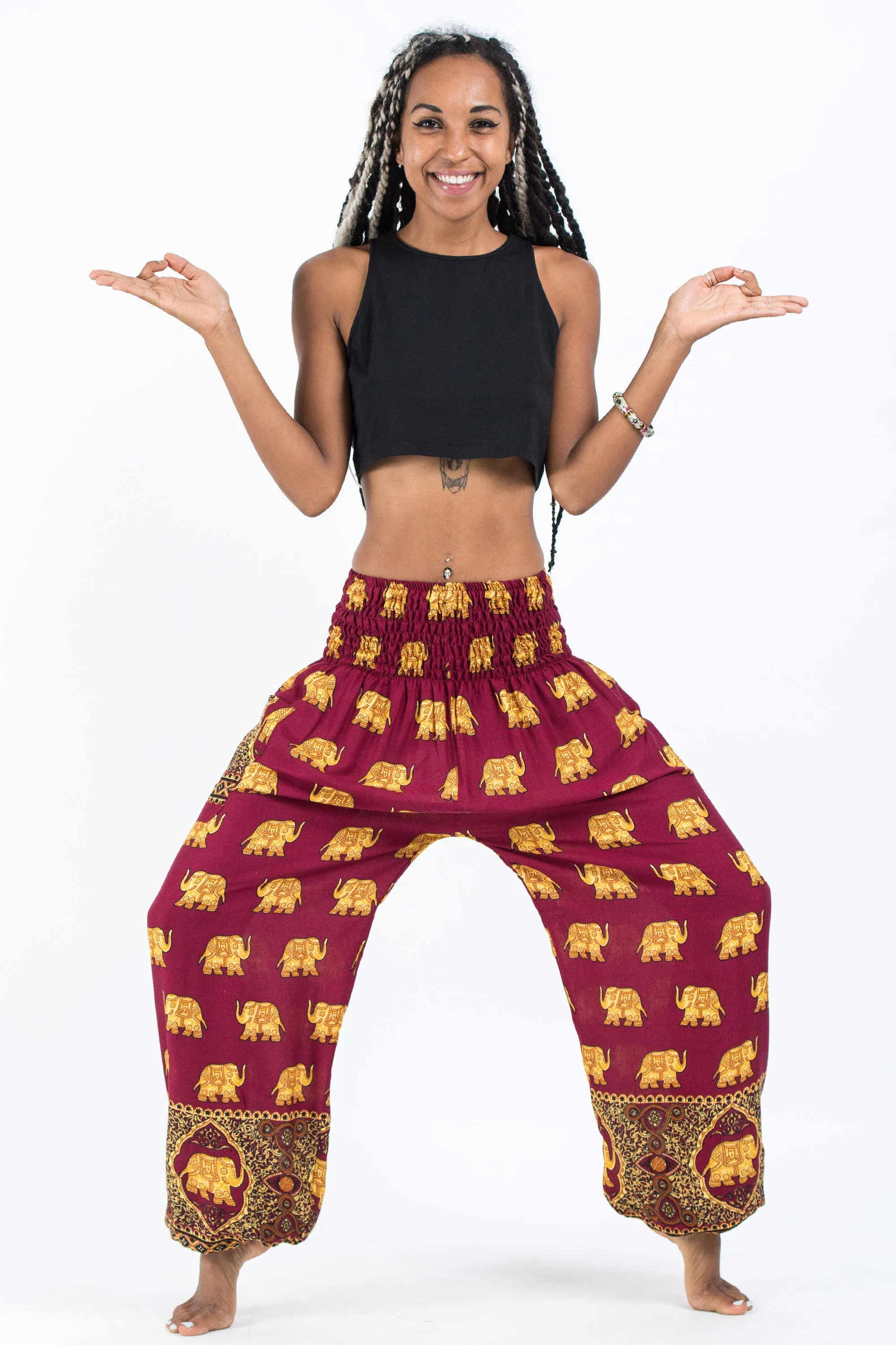 Golden Elephant Women's Elephant Pants in Maroon