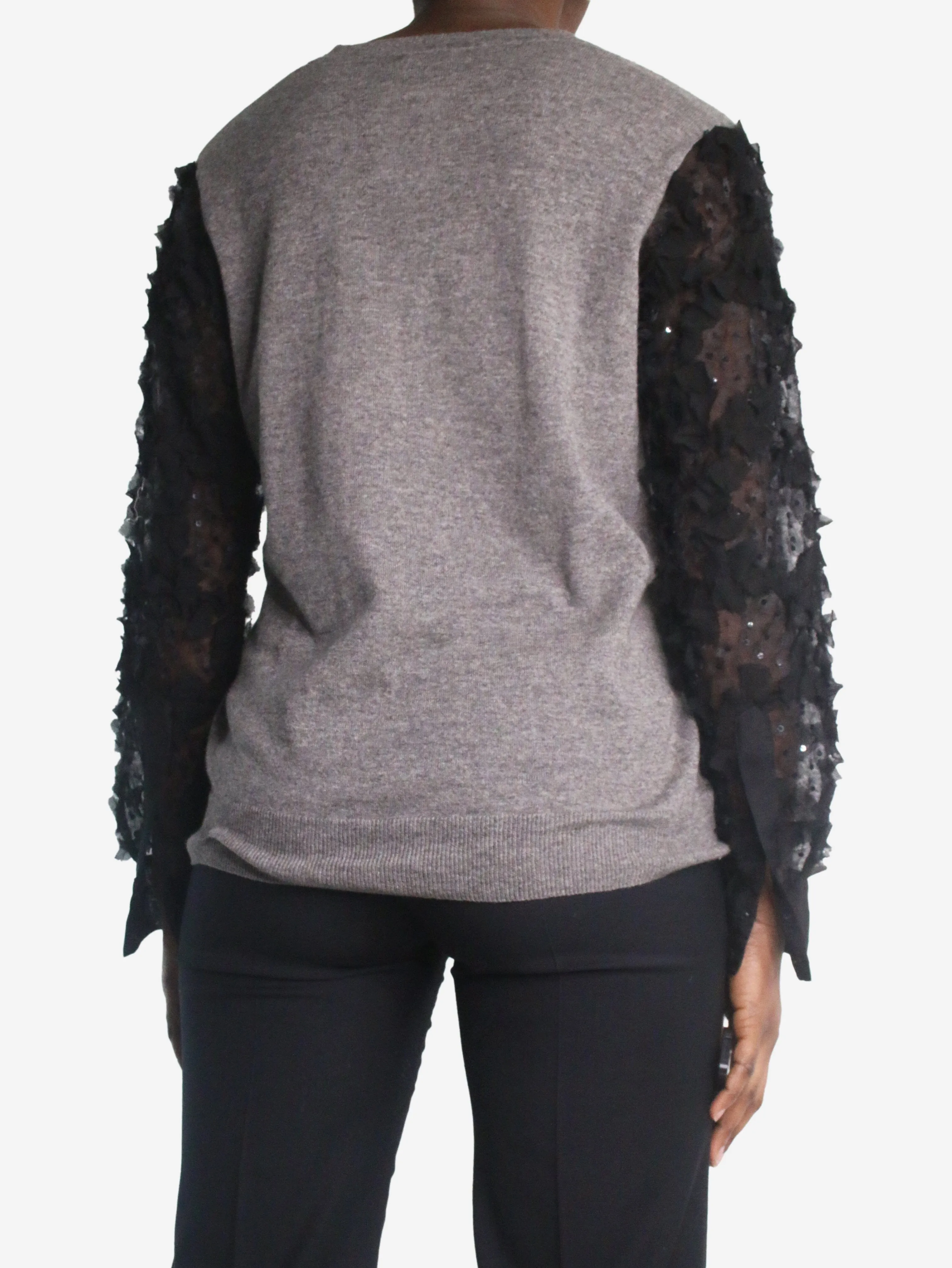 Grey mesh-sleeved sweater - size S