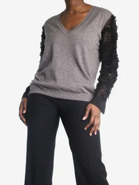 Grey mesh-sleeved sweater - size S