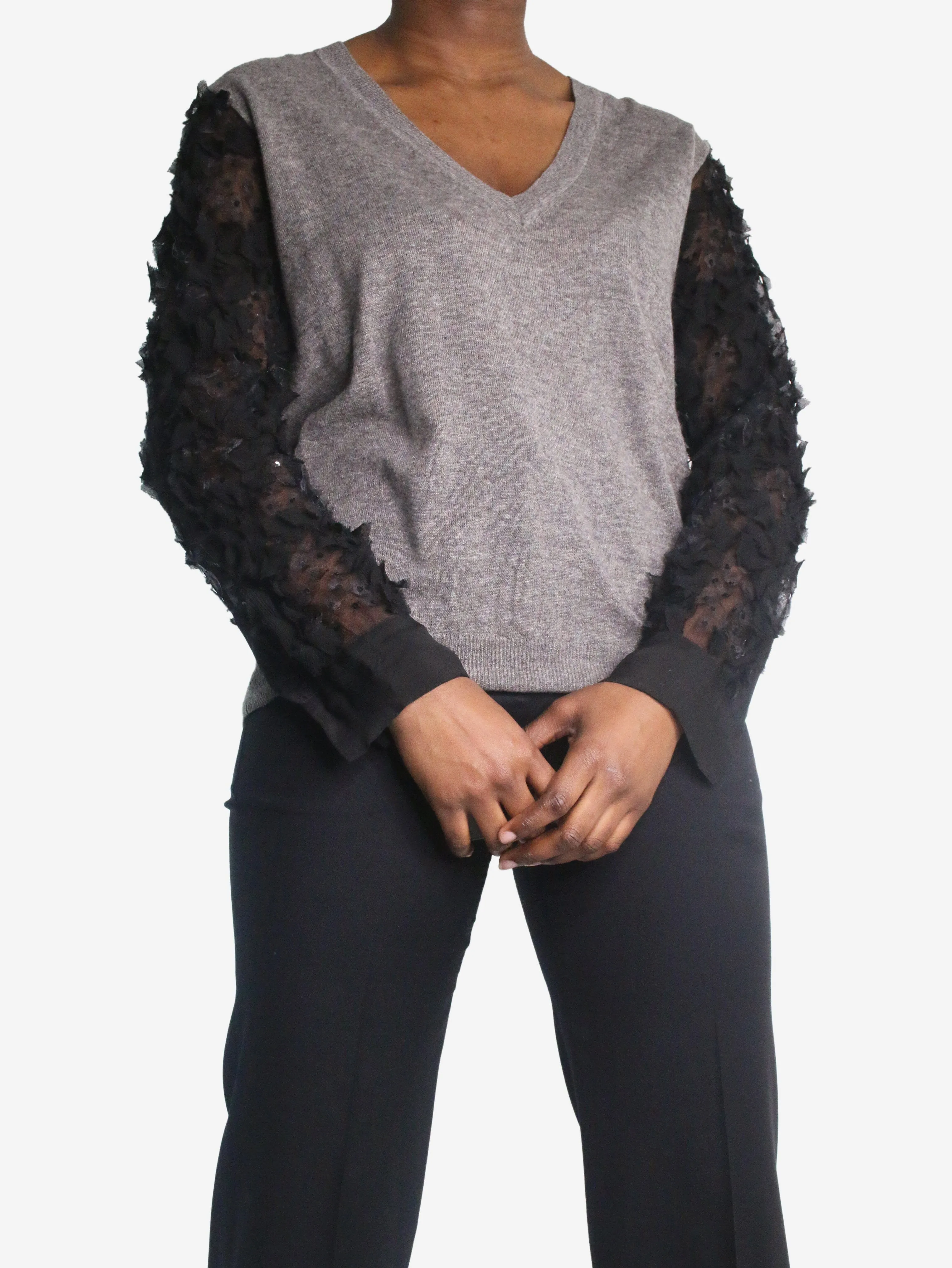 Grey mesh-sleeved sweater - size S