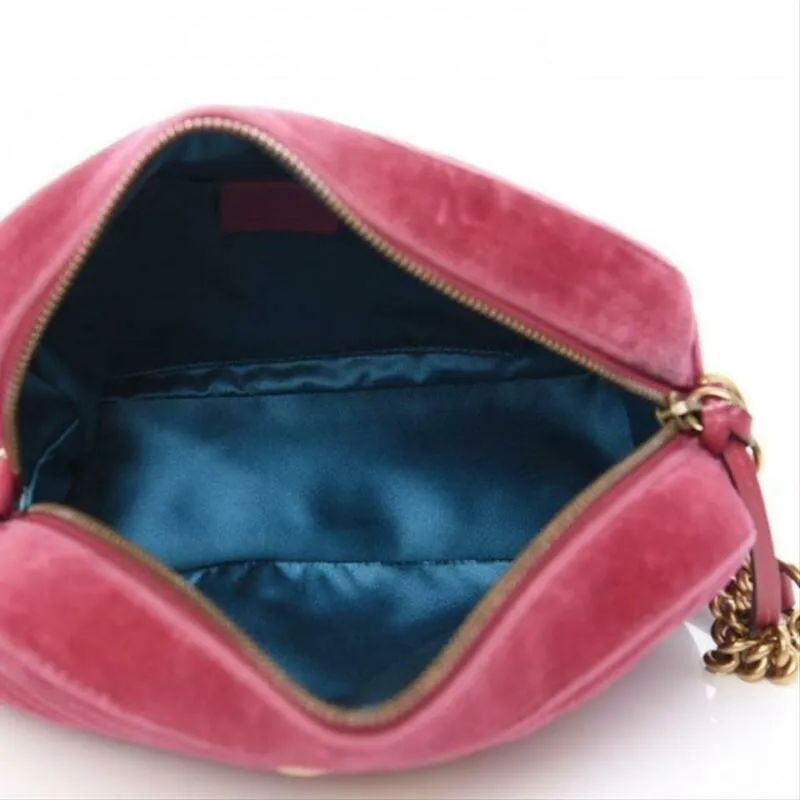 Gucci Shoulder Marmont Matelasse Small Gg Pink Chevron Velvet Cross Body Bag