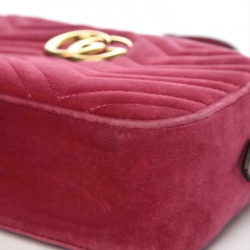 Gucci Shoulder Marmont Matelasse Small Gg Pink Chevron Velvet Cross Body Bag