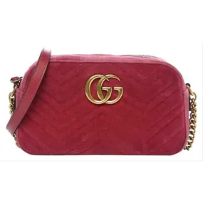 Gucci Shoulder Marmont Matelasse Small Gg Pink Chevron Velvet Cross Body Bag