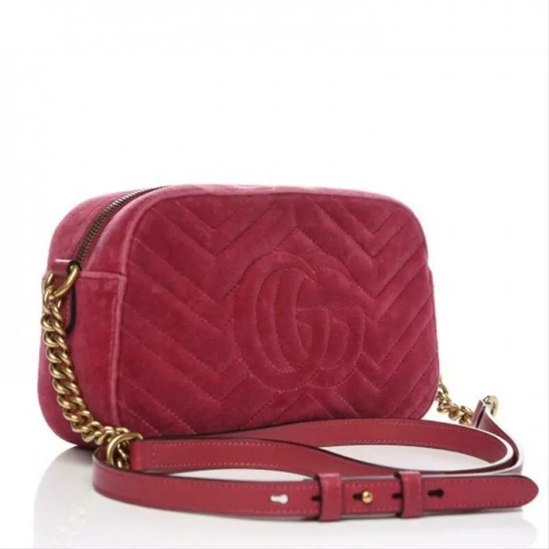 Gucci Shoulder Marmont Matelasse Small Gg Pink Chevron Velvet Cross Body Bag