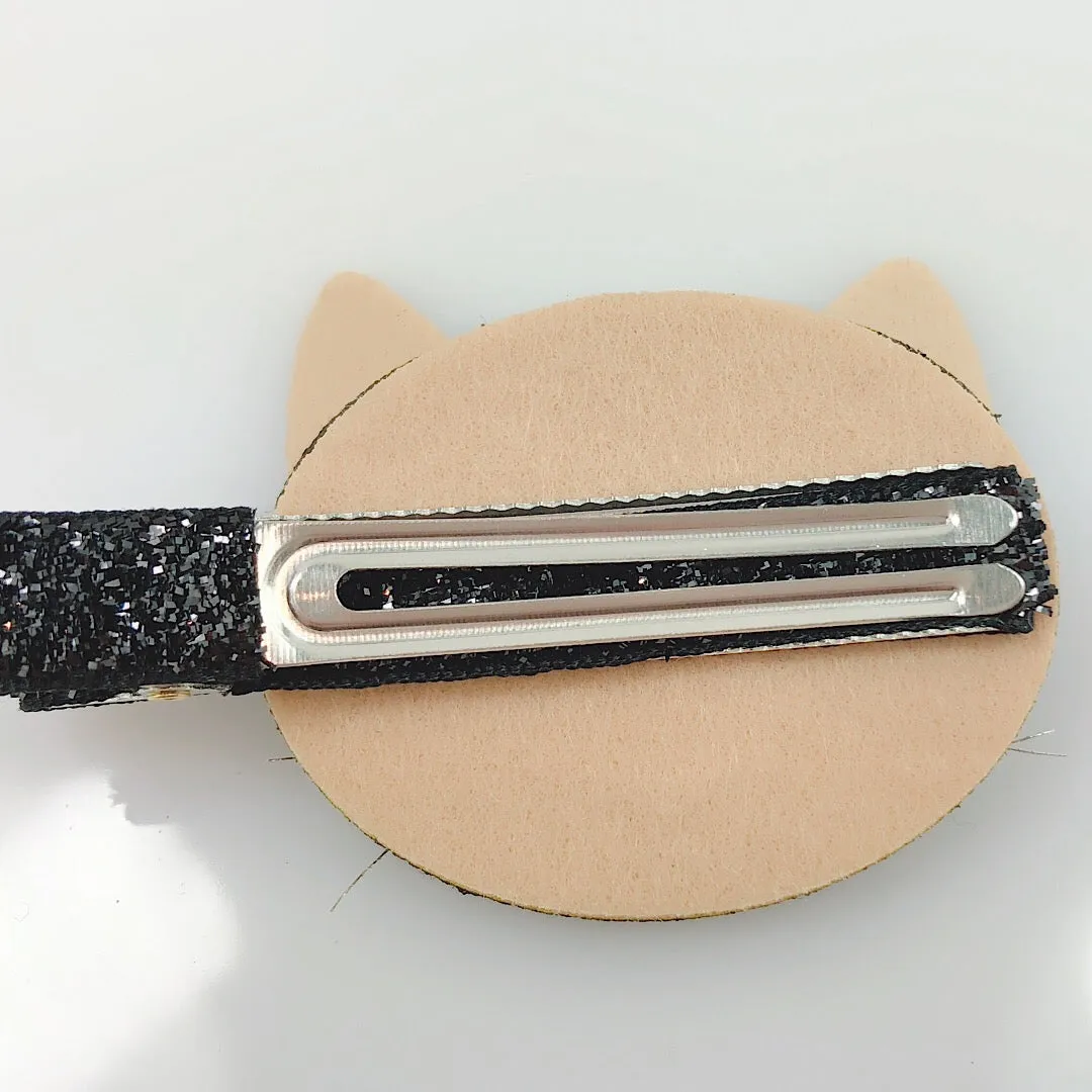 HANDMADE OOAK Sparkling CAT Pink/Black Hair Pin