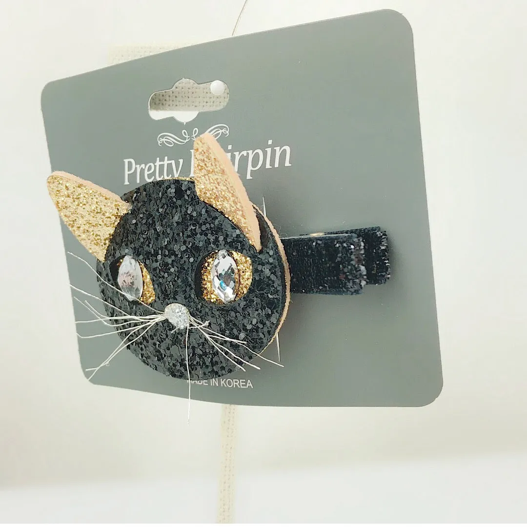 HANDMADE OOAK Sparkling CAT Pink/Black Hair Pin