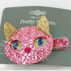 HANDMADE OOAK Sparkling CAT Pink/Black Hair Pin