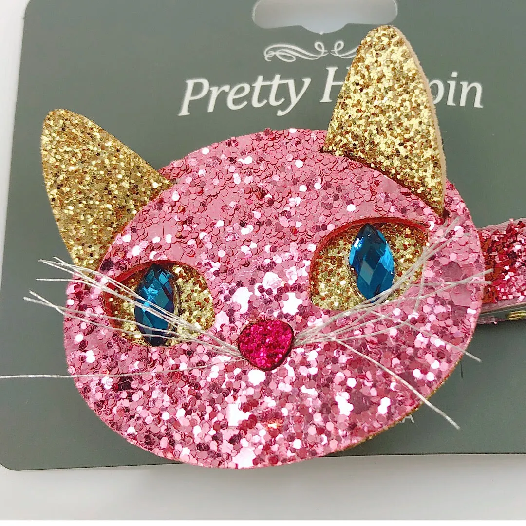 HANDMADE OOAK Sparkling CAT Pink/Black Hair Pin