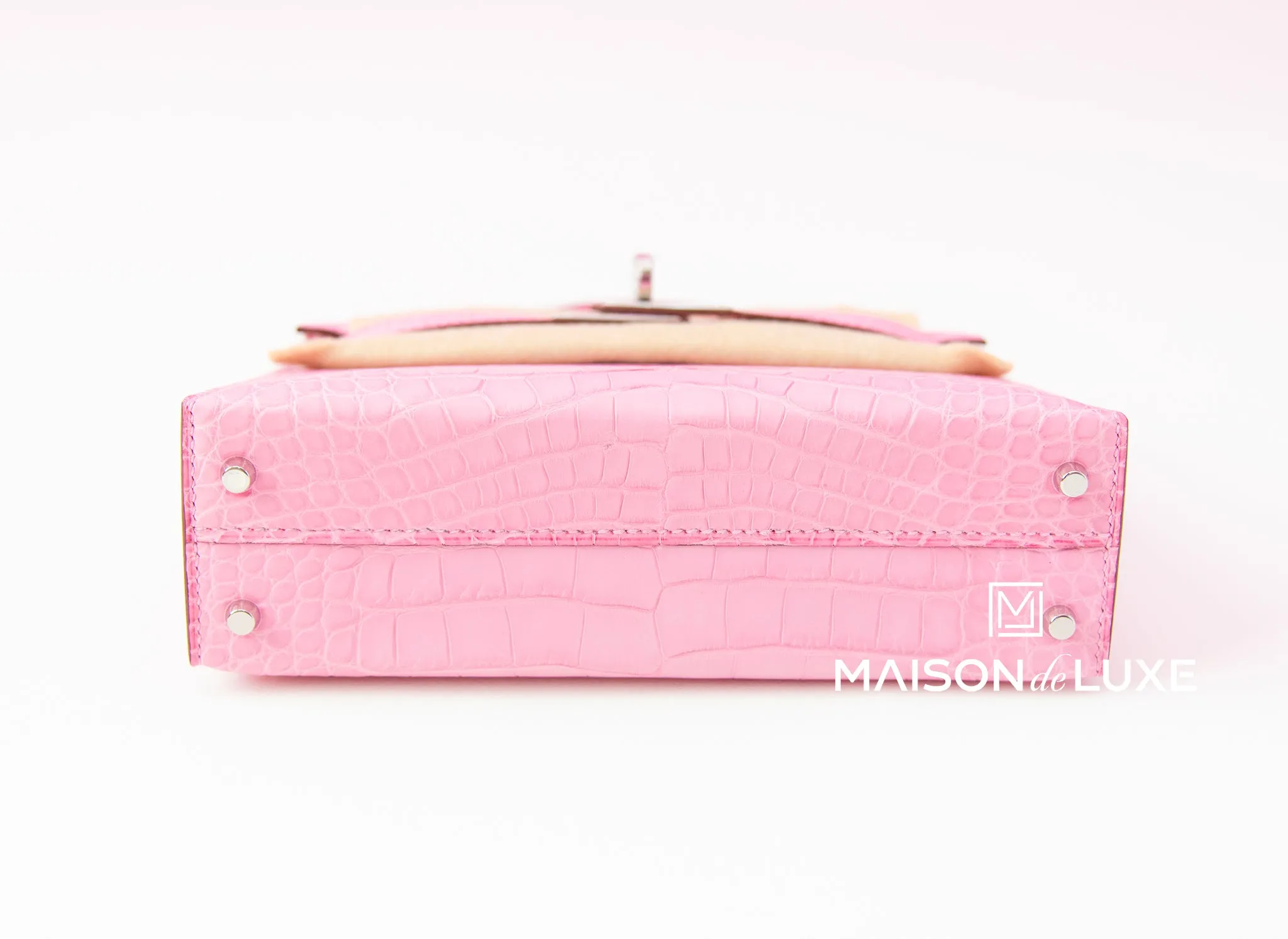 Hermes 5P Bubblegum Pink Crocodile Mini Kelly II 20 cm