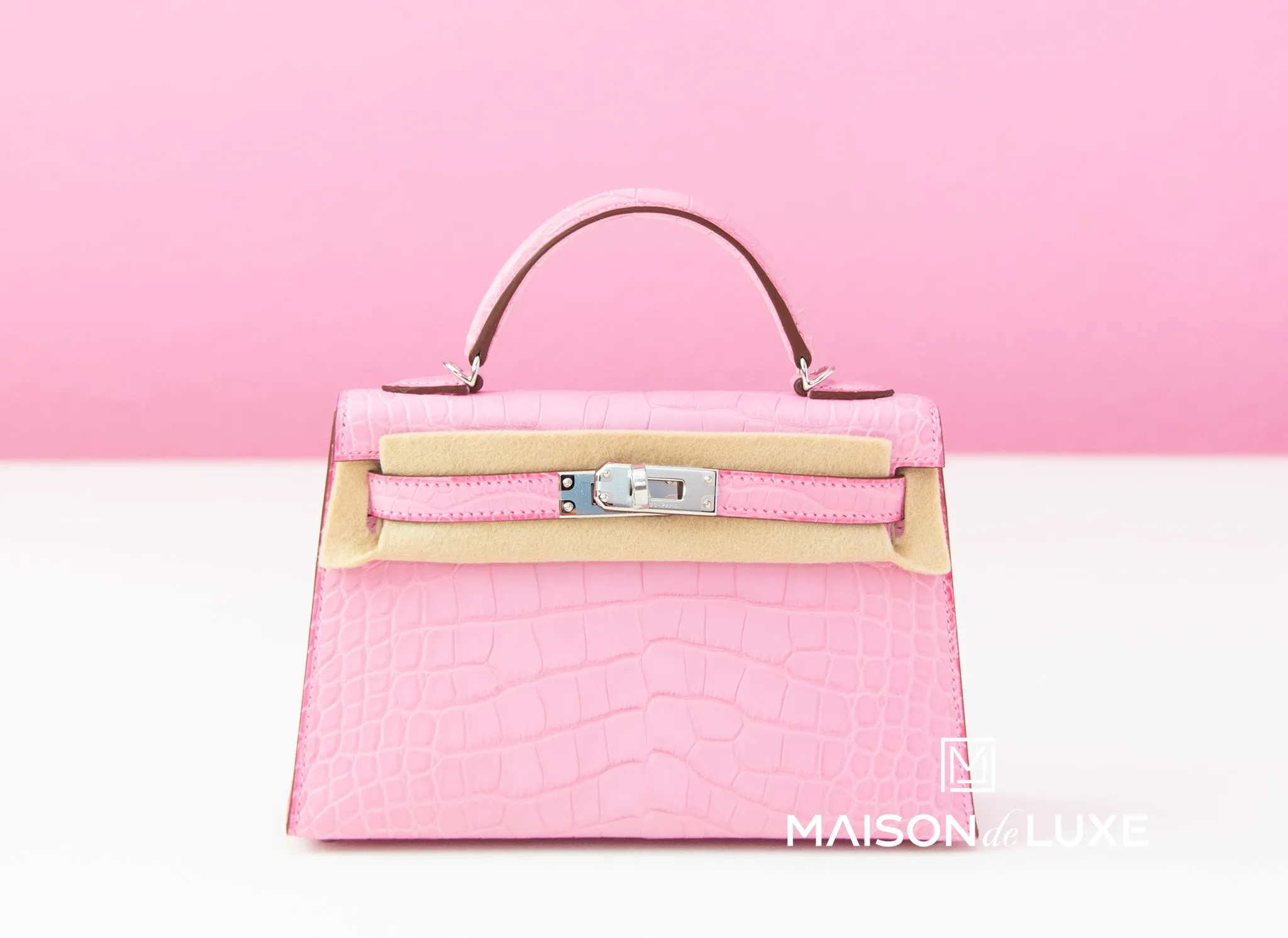 Hermes 5P Bubblegum Pink Crocodile Mini Kelly II 20 cm