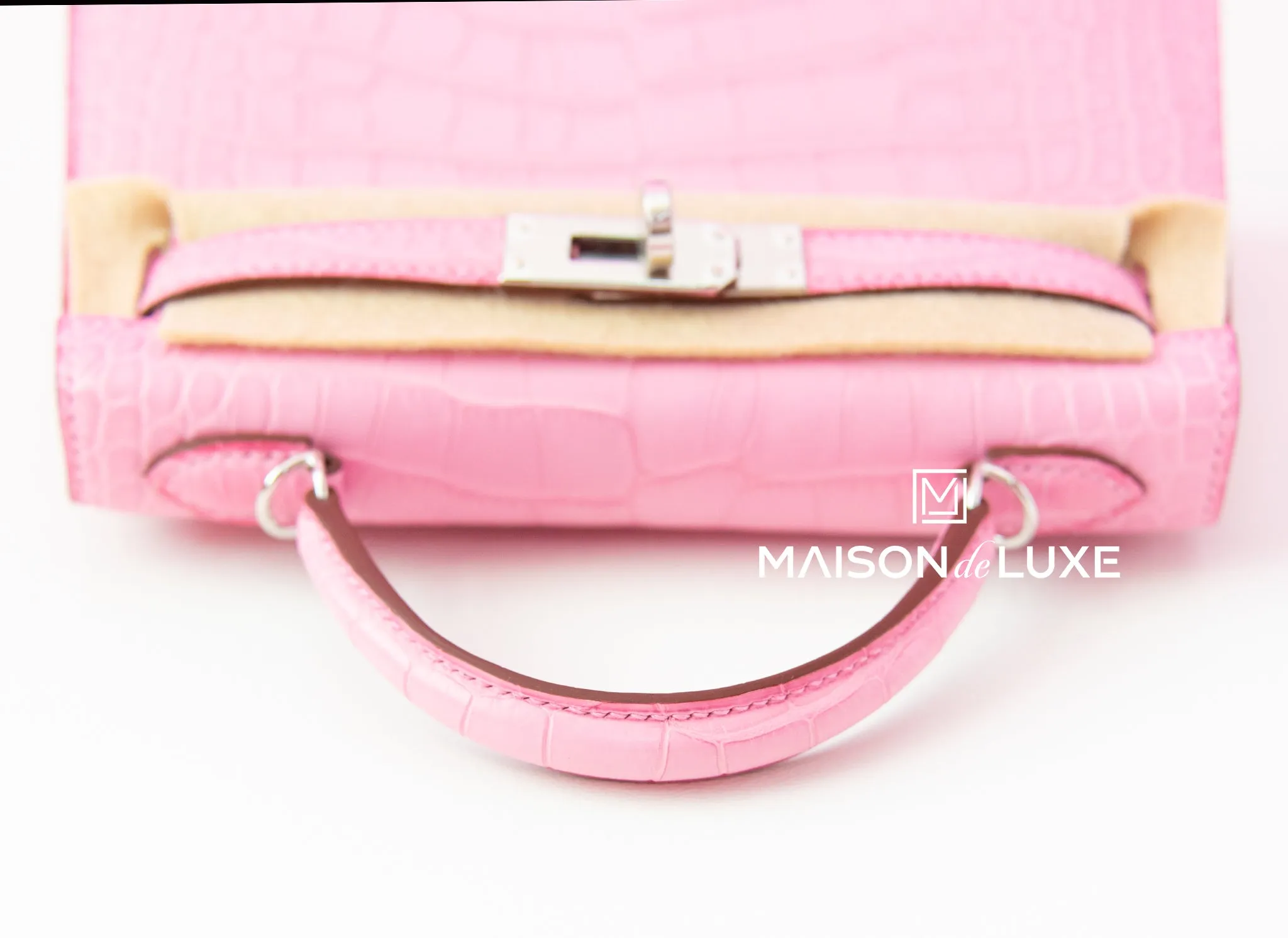 Hermes 5P Bubblegum Pink Crocodile Mini Kelly II 20 cm