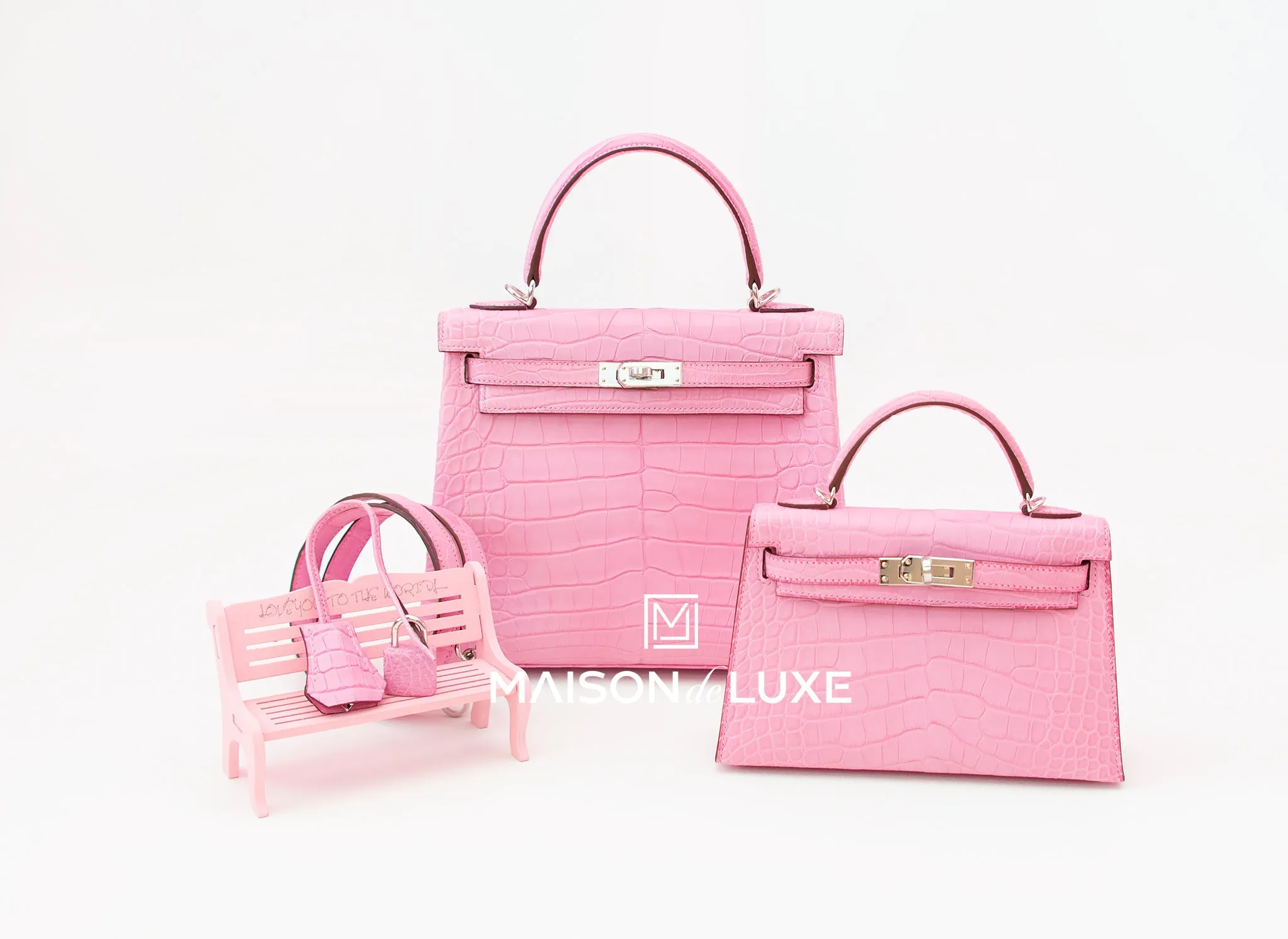 Hermes 5P Bubblegum Pink Crocodile Mini Kelly II 20 cm