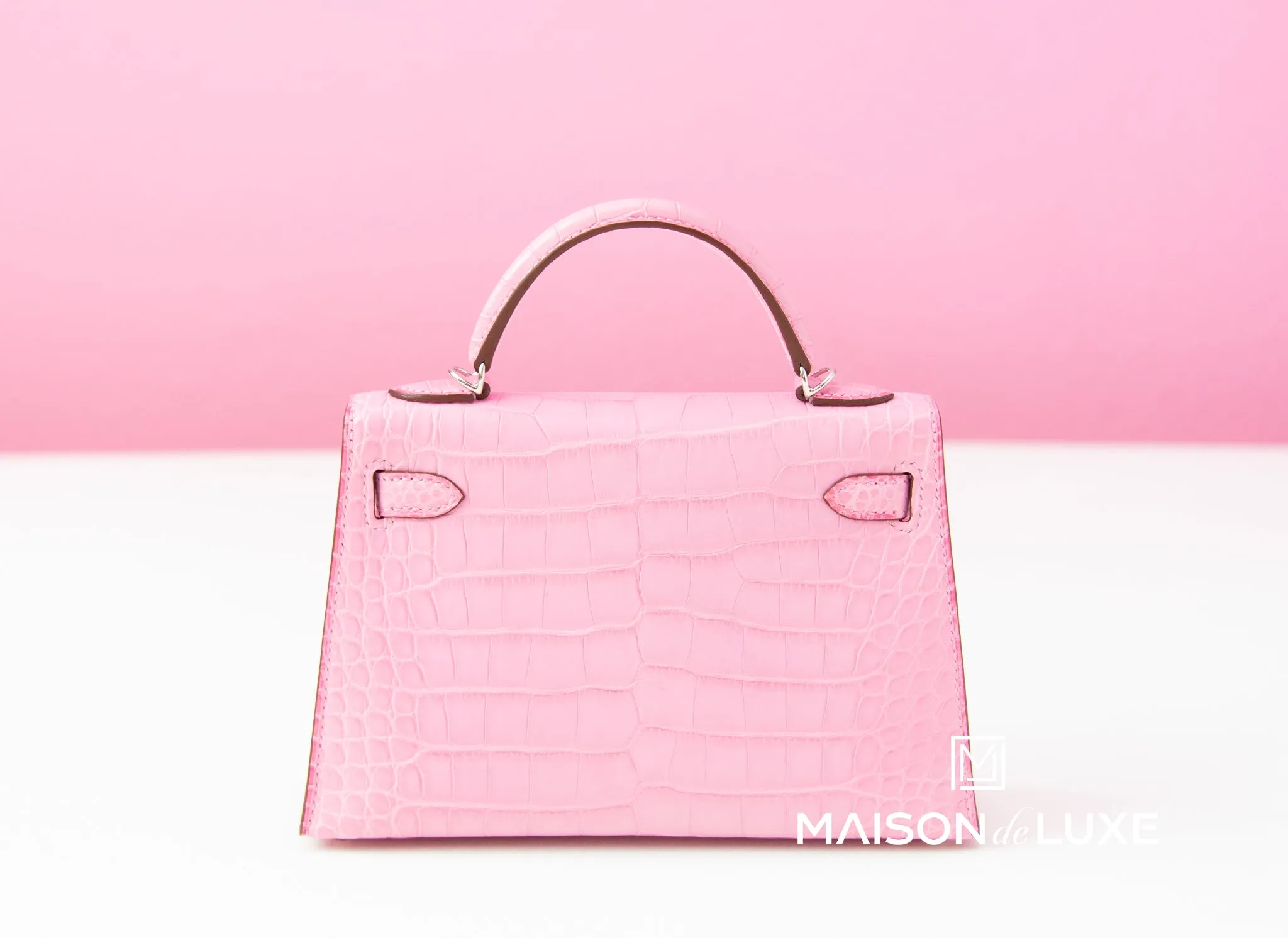 Hermes 5P Bubblegum Pink Crocodile Mini Kelly II 20 cm