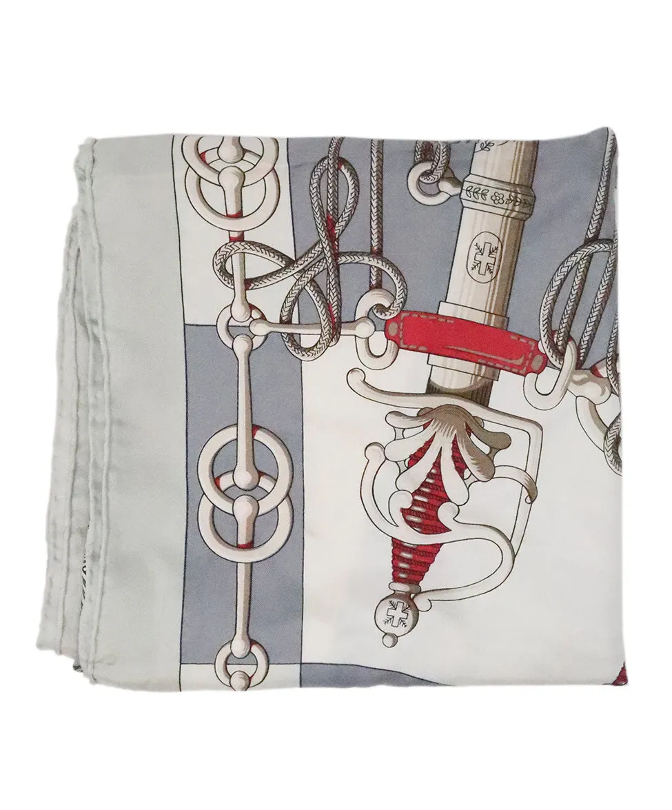 Hermes Grey & Red Silk Scarf