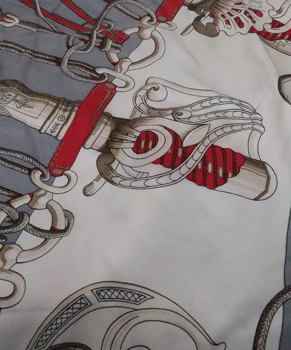 Hermes Grey & Red Silk Scarf