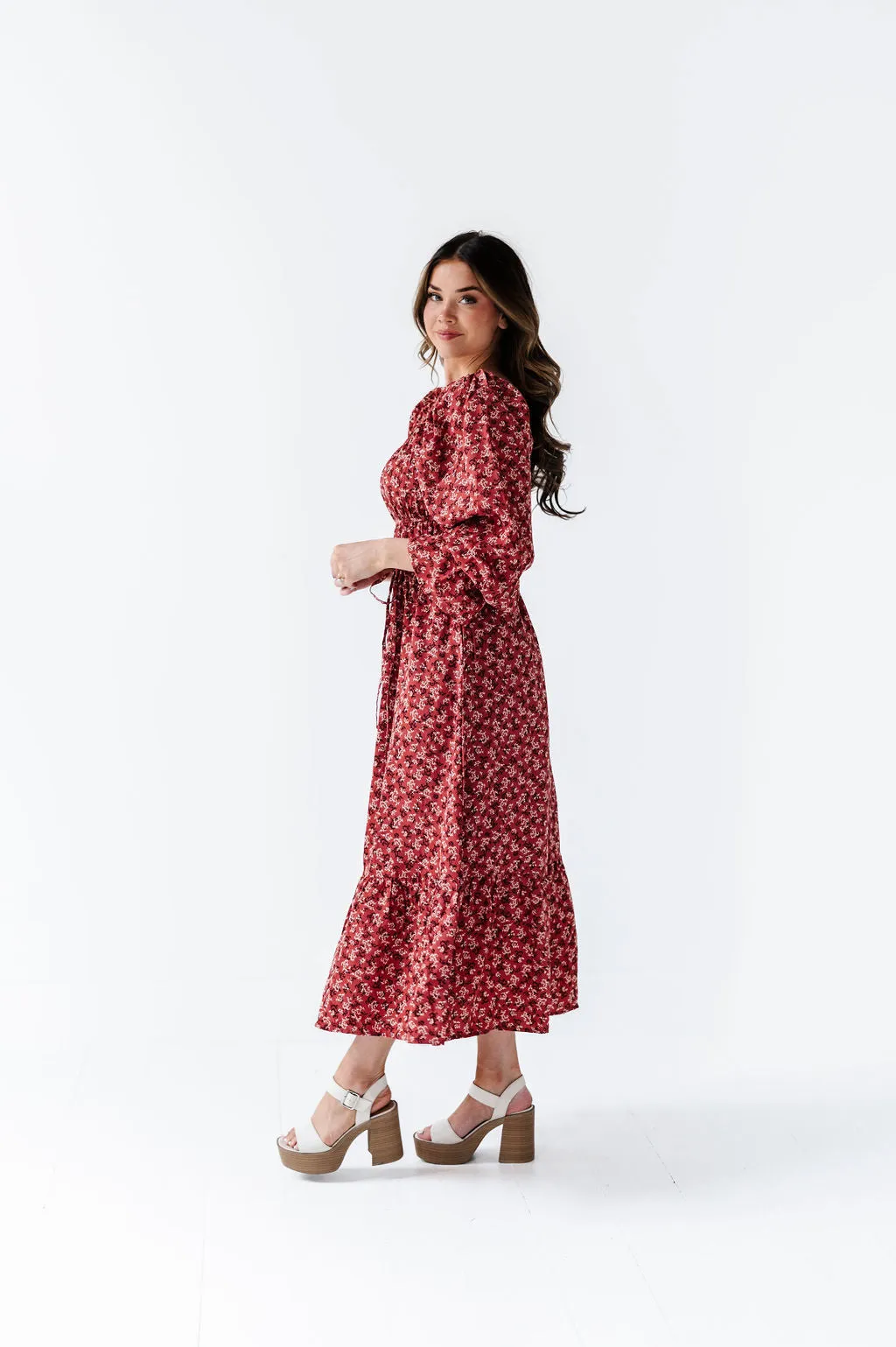 Holland Floral Dress in Brick