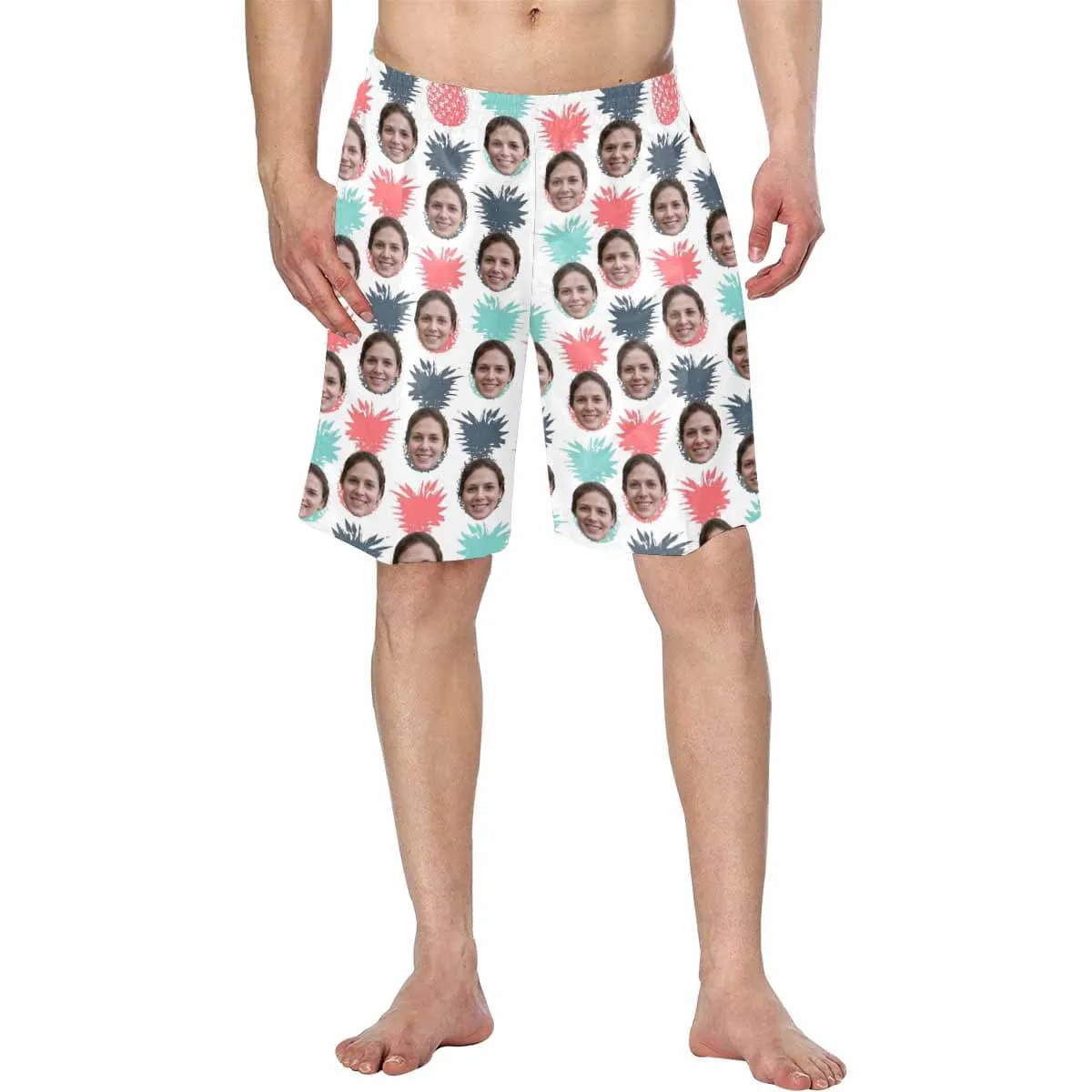 【Hot Selling】Custom Face Small Pineapple Personalized Photo Men's Elastic Beach Shorts