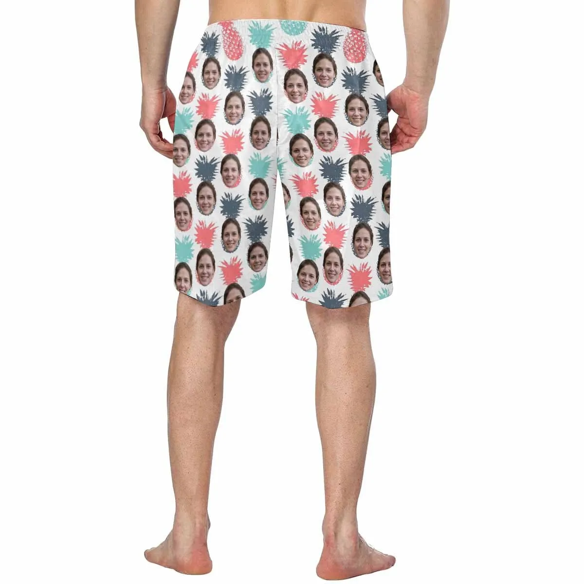 【Hot Selling】Custom Face Small Pineapple Personalized Photo Men's Elastic Beach Shorts