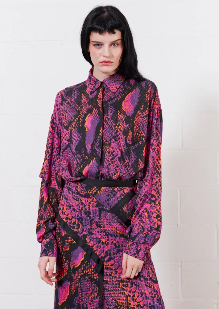 House of Holland Asymmetric Double Snake Print Viscose Shirt (Pink)