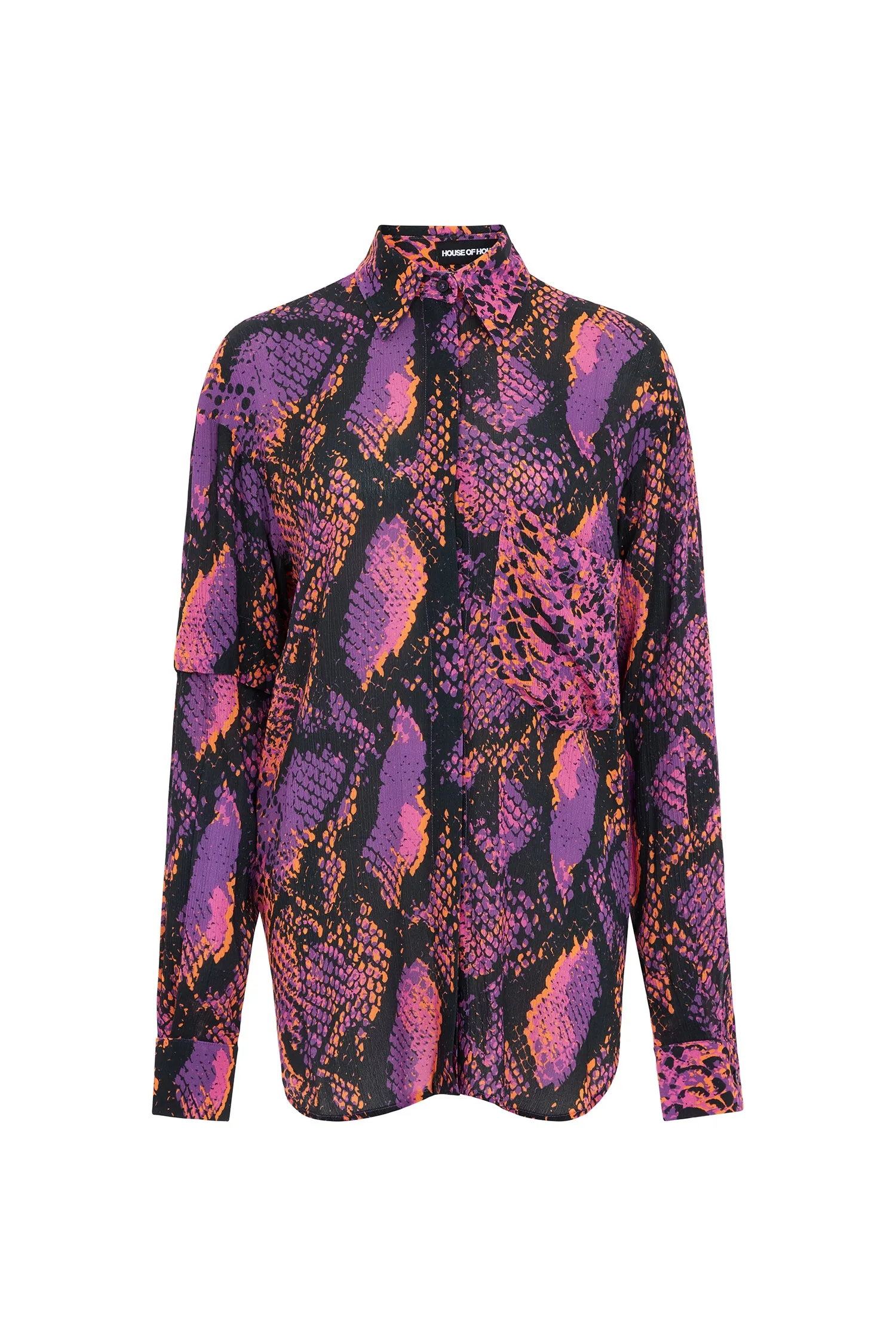 House of Holland Asymmetric Double Snake Print Viscose Shirt (Pink)