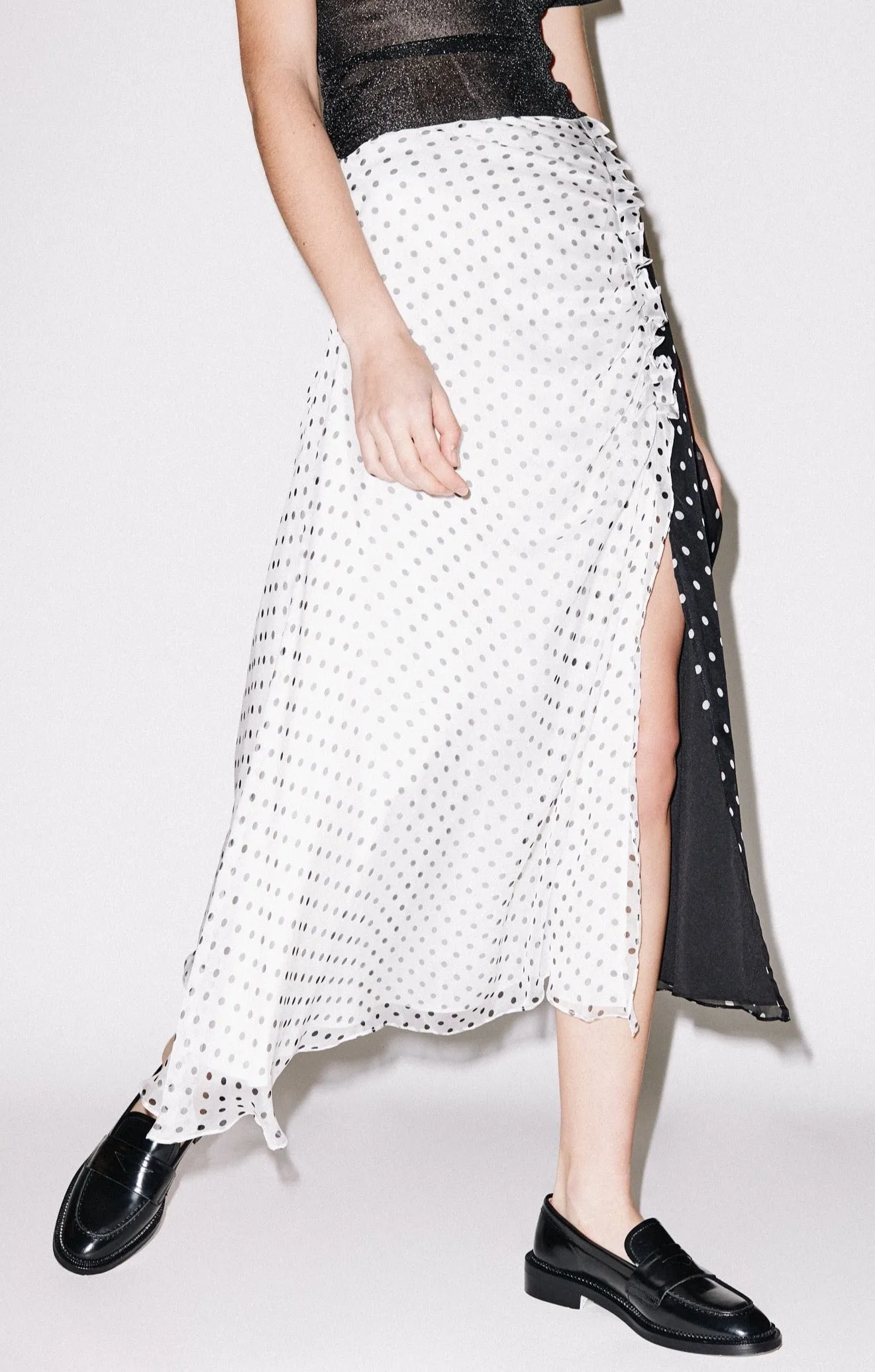 House of Holland Polka Gathered Midi Skirt