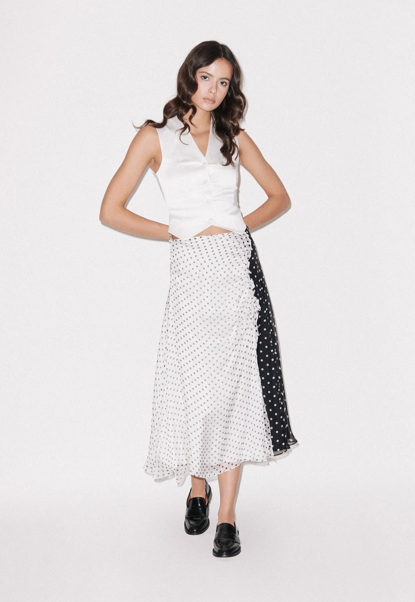 House of Holland Polka Gathered Midi Skirt