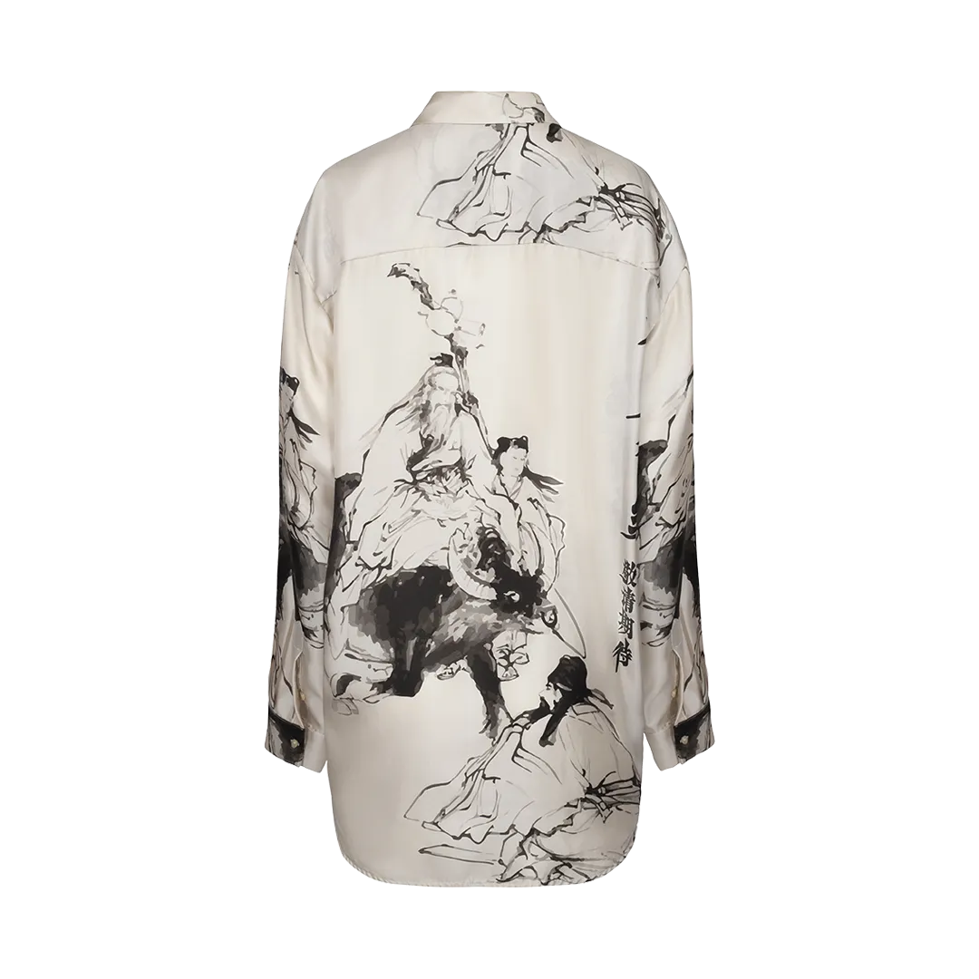 Illustration-Print Silk Shirt