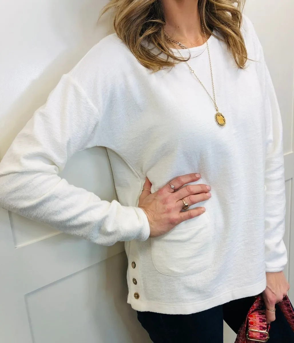 Ivory Boucle Side Button Top