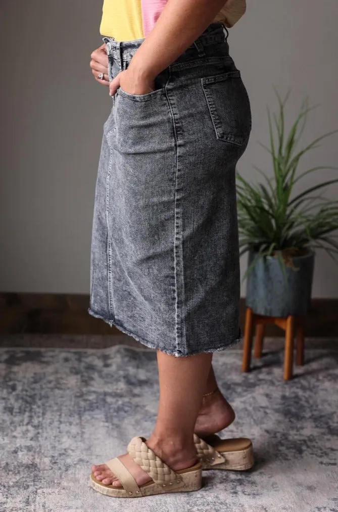 Jade Black Mineral Midi Denim Skirt