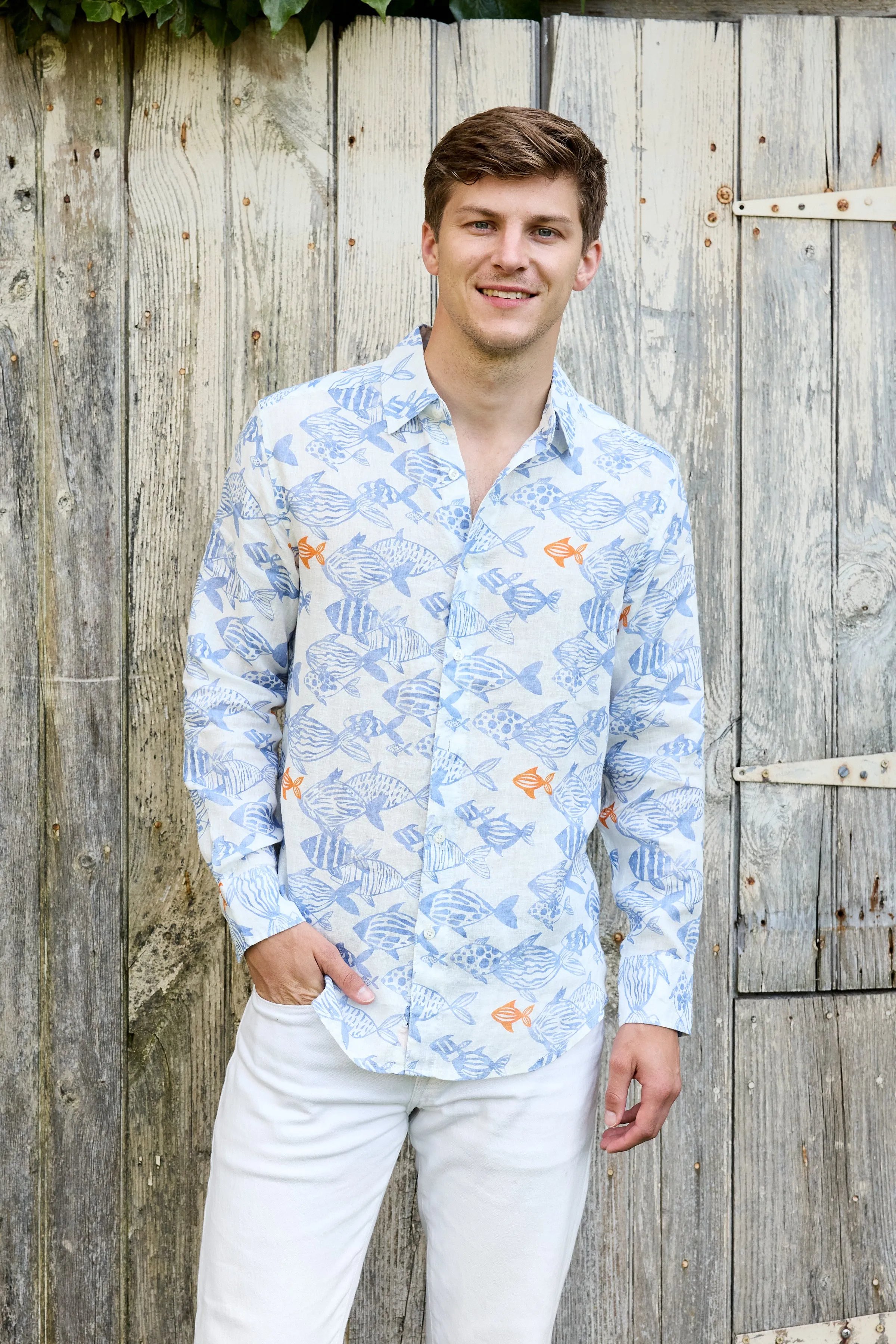 Jeremy Linen Shirt - Dominica Schooling Fish