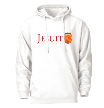 Jesuit Sacramento Shield-Screenprint Hoody in Black, Gray, White & Red