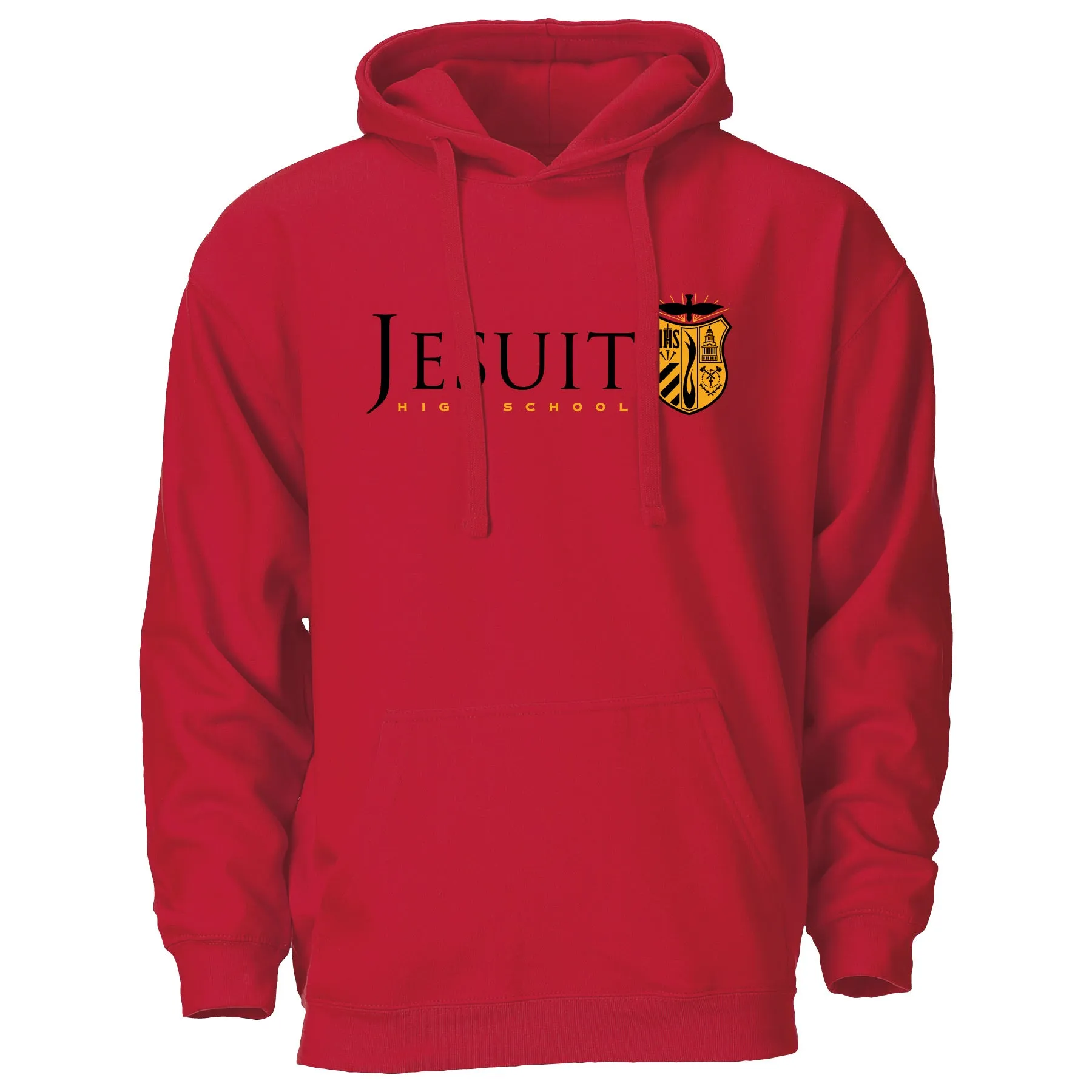 Jesuit Sacramento Shield-Screenprint Hoody in Black, Gray, White & Red