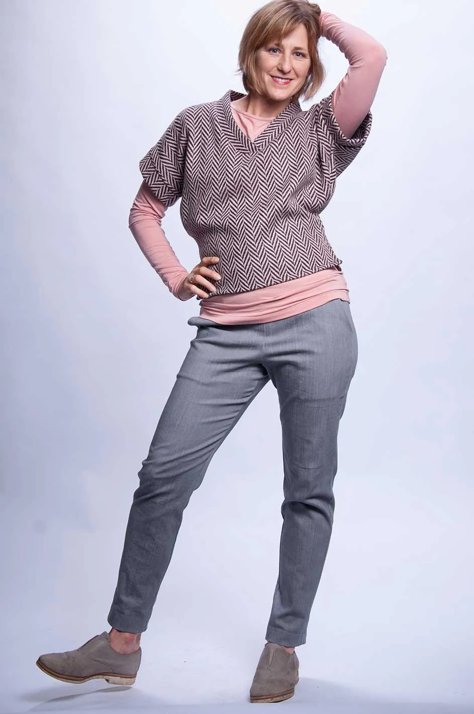 Kickin It Sweater - Blush/Espresso Herringbone