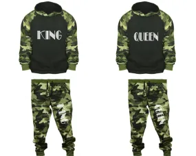 King Queen Couple Matching Camo Hoodies and Camo Jogger Pants Sold Separately