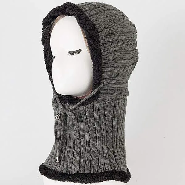 Knitted One-Piece Bib Wool Earmuff Hat 03553772C