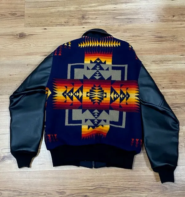 Kraffs Bomber Jacket, Chief Joseph Indigo, with Leather Sleeves