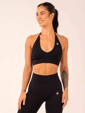 Lift Rib Seamless Halter Sports Bra - Black