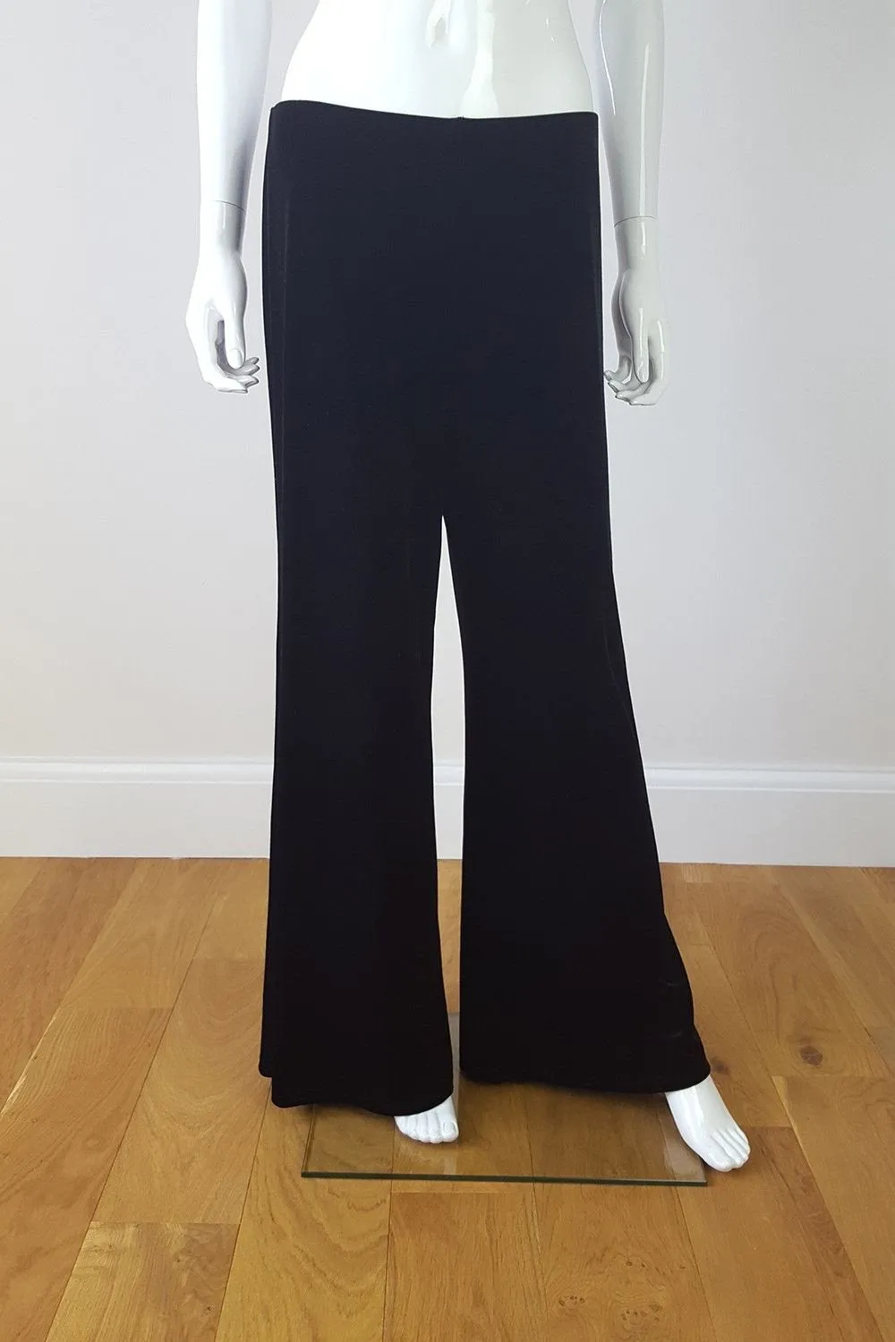 LINDA LEAL Black Velvet Wide Leg Trousers (UK 12)