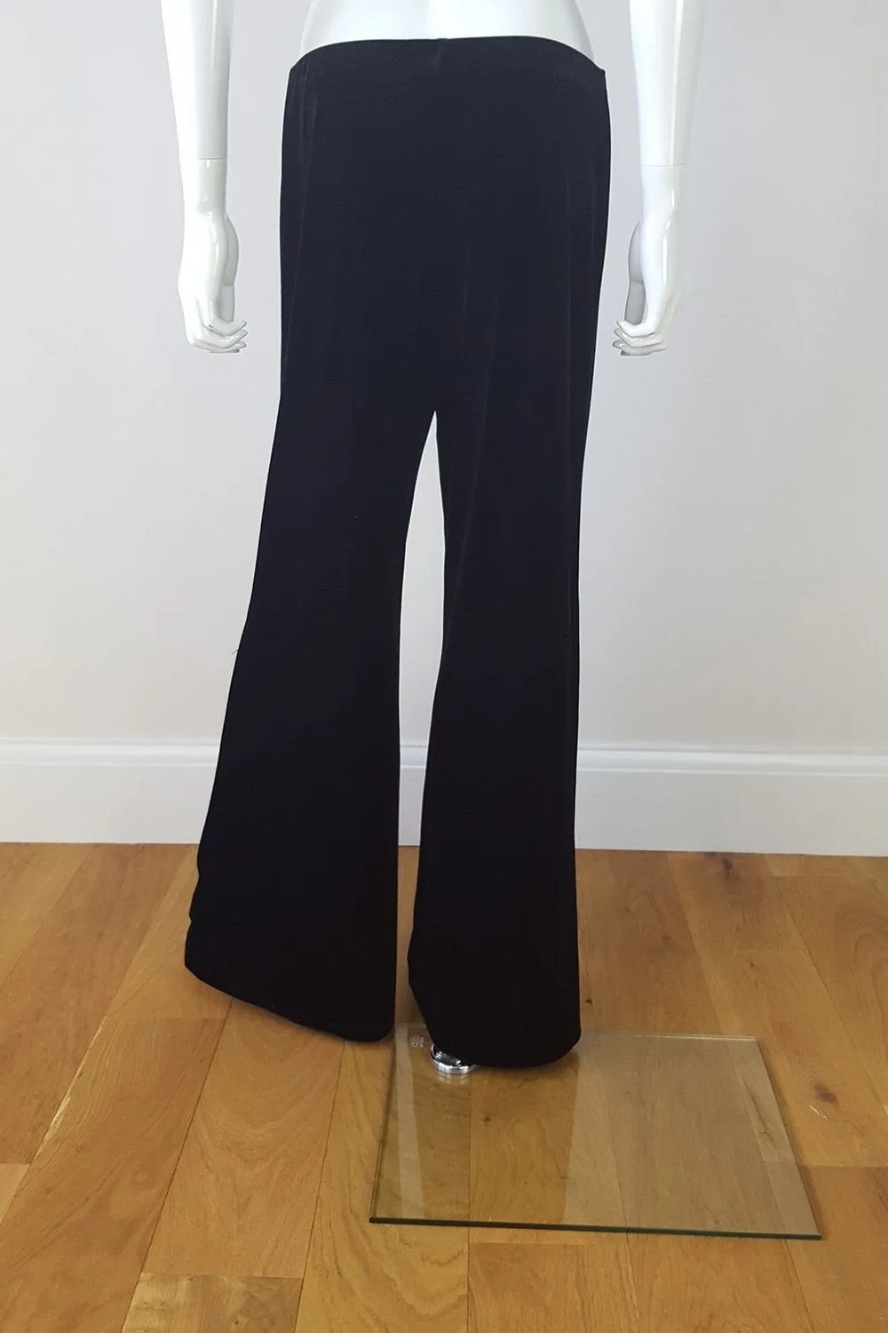 LINDA LEAL Black Velvet Wide Leg Trousers (UK 12)