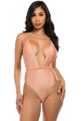 Low V-Neck One Piece Swimsuit