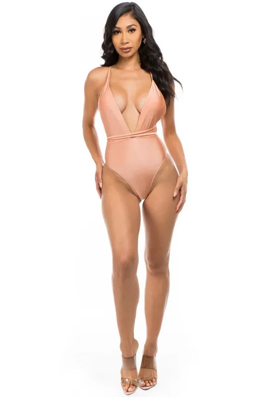 Low V-Neck One Piece Swimsuit