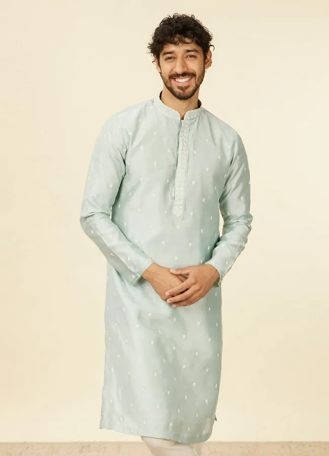 Manyawar Light Blue Buta Patterned Kurta Set