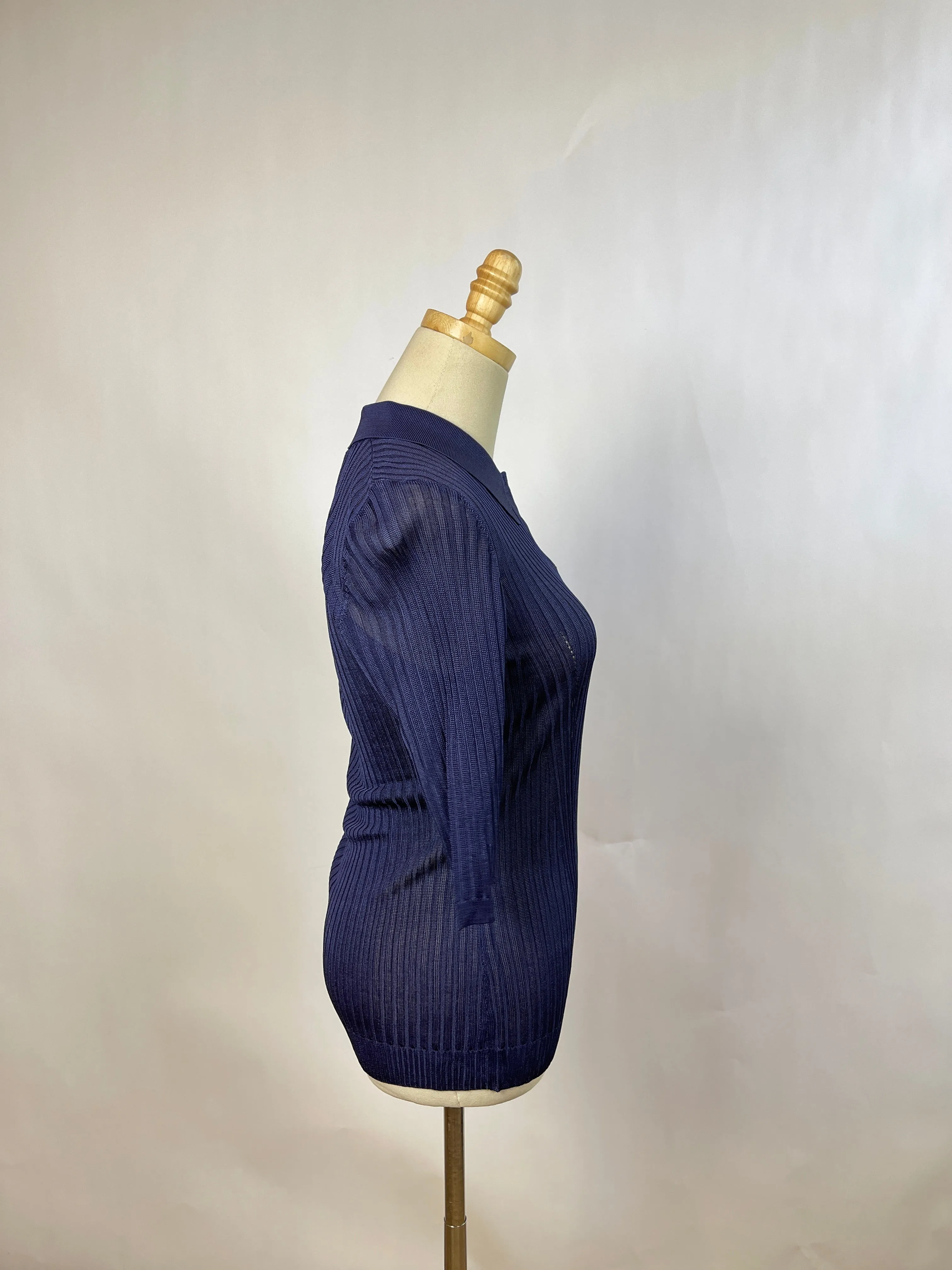 Maryam Nassir Zadeh Beri Navy Ribbed Polo (L)