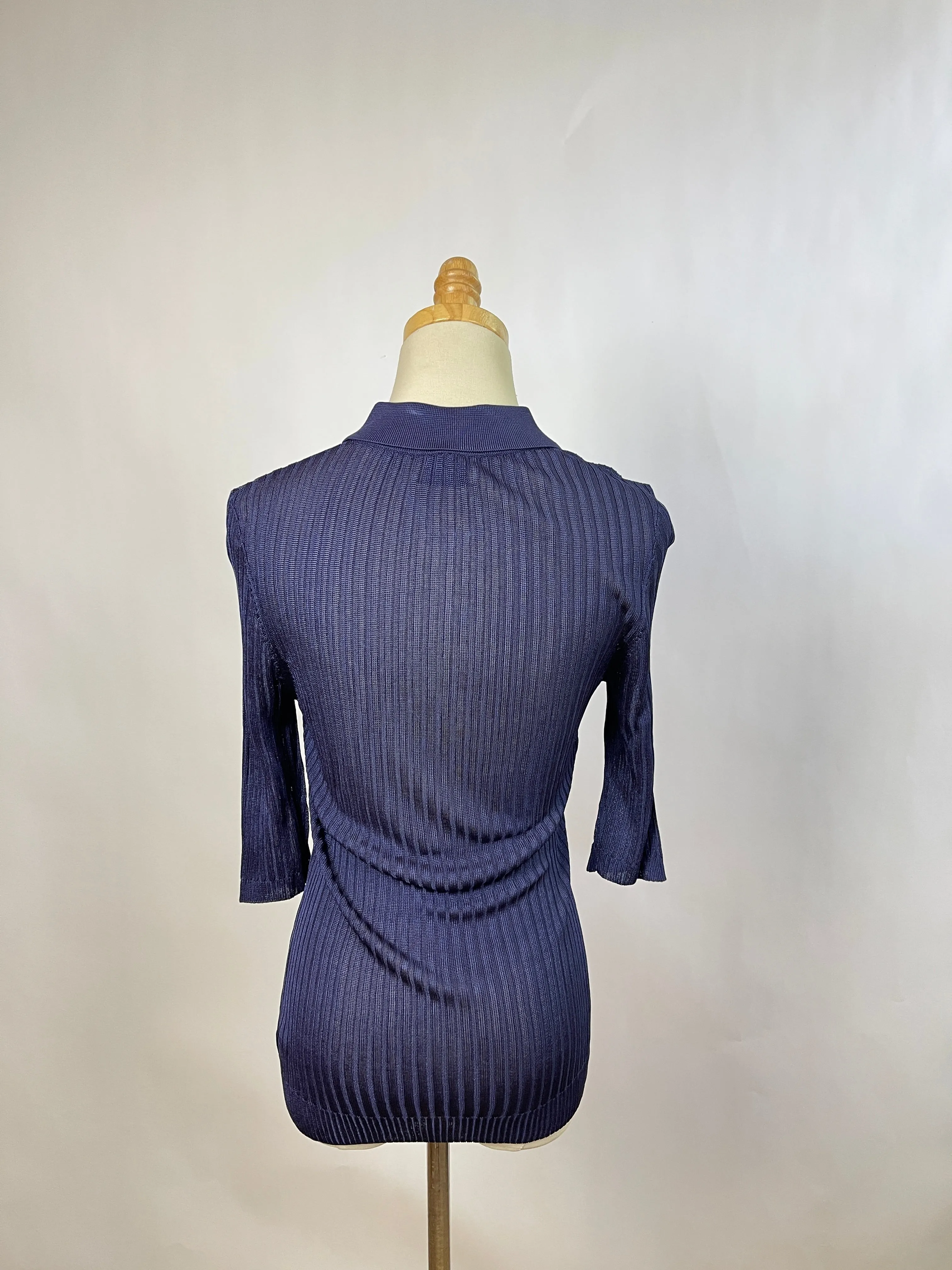 Maryam Nassir Zadeh Beri Navy Ribbed Polo (L)