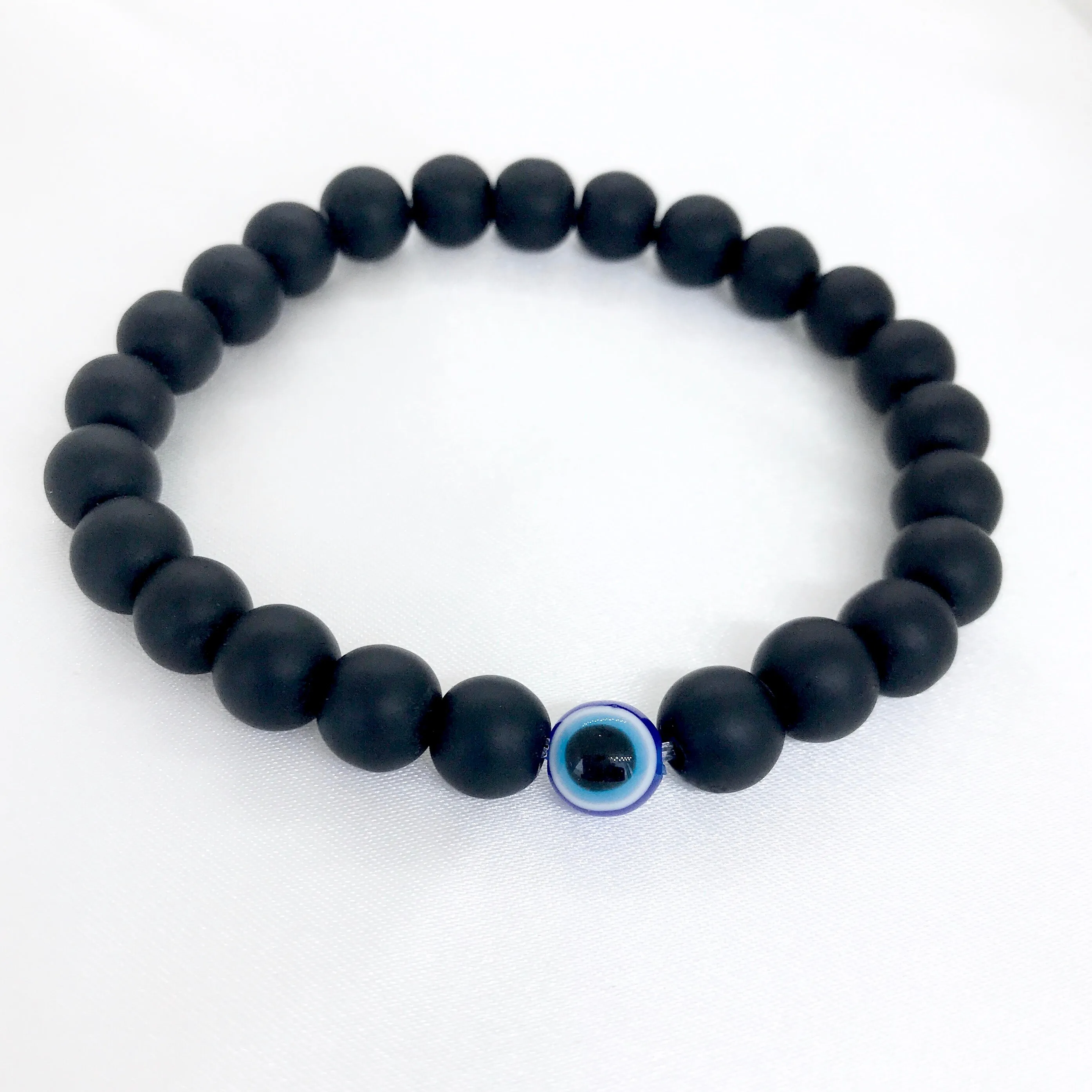 Matte Black Onyx Evil Eye Beaded Bracelet