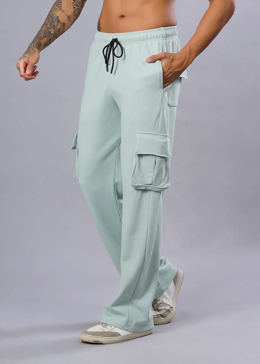 Men Premium Terry Cargo Pants - Mint Green