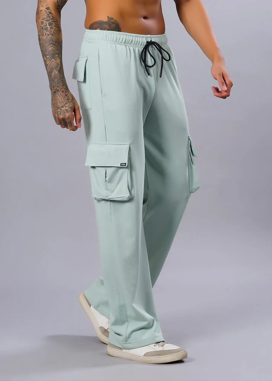 Men Premium Terry Cargo Pants - Mint Green