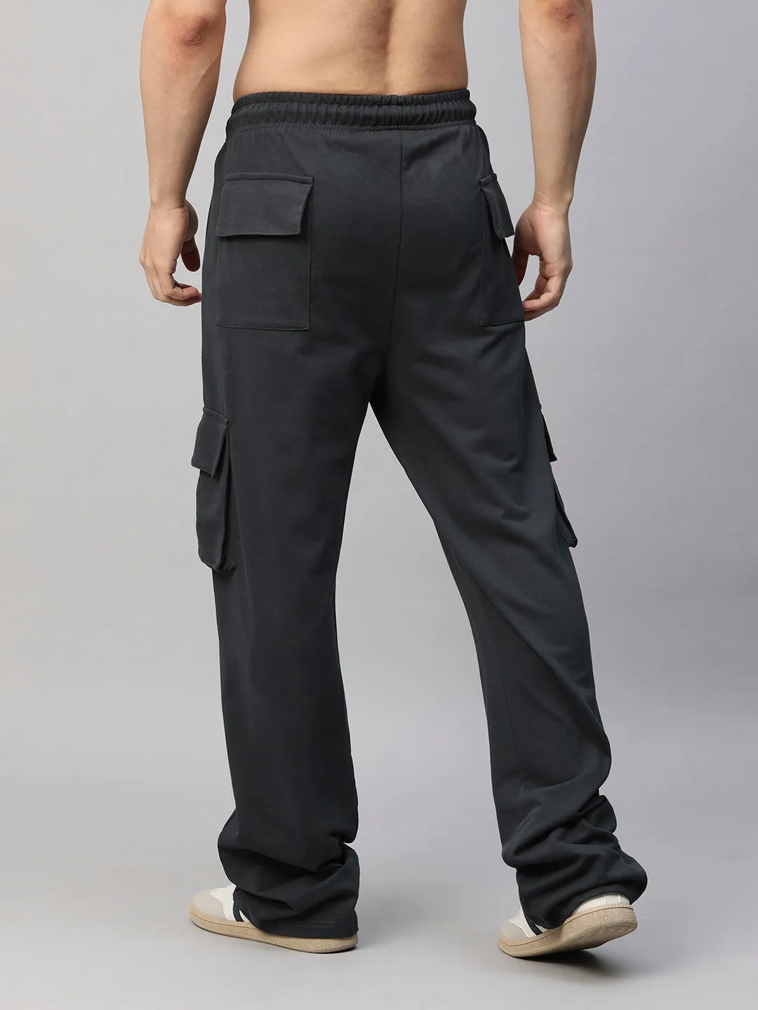 Men Premium Terry Cargo Pants - Vampire Grey